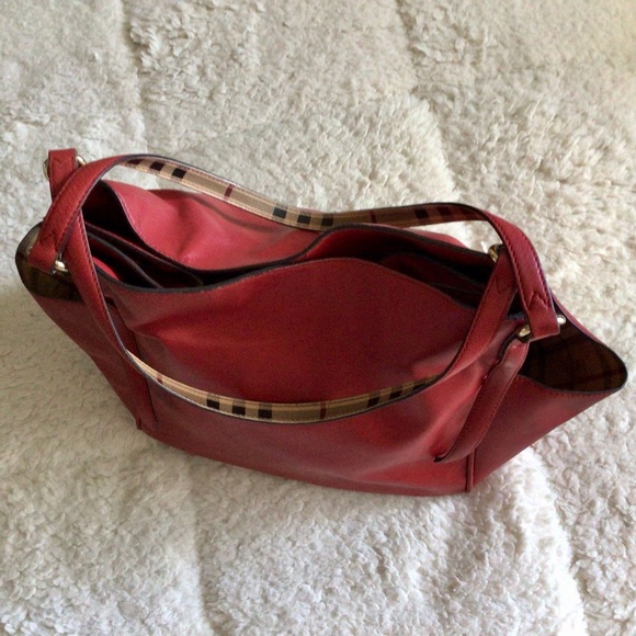 Burberry Calfskin Haymarket Check Small Canterbury Tote Red - Picture 6 of 15